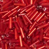 Dlhé koráliky, priehľadné, so strieborným lemovaním, 6 mm - červené