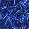 Dlhé koráliky, priehľadné, so striebornou podšívkou, 6 mm - tmavo modré
