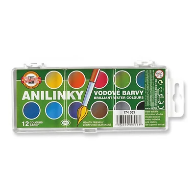 Sada vodových farieb KOH-I-NOOR Brilliant Watercolors (Anilinky) - 12 ks