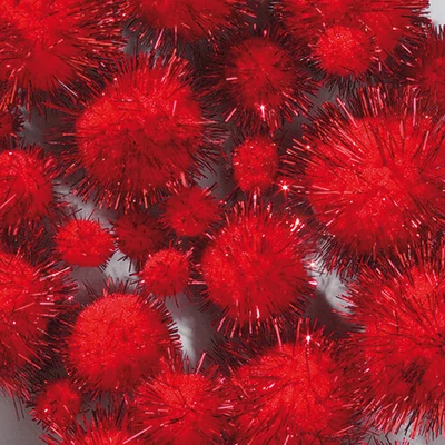 Pompon- metalický červený, 10-15-20-25 mm, 40 ks