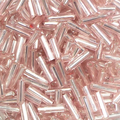 Dlhé koráliky, priehľadné, so striebornou podšívkou, 6 mm - ružové