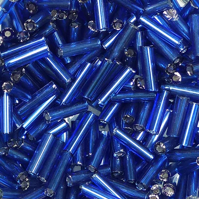 Dlhé koráliky, priehľadné, so striebornou podšívkou, 6 mm - tmavo modré
