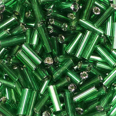 Dlhé koráliky, priehľadné, so striebornou podšívkou, 6 mm - tmavo zelené