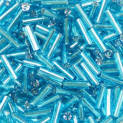 Dlhé koráliky, priehľadné, so striebornou podšívkou, 6 mm - svetlo modré