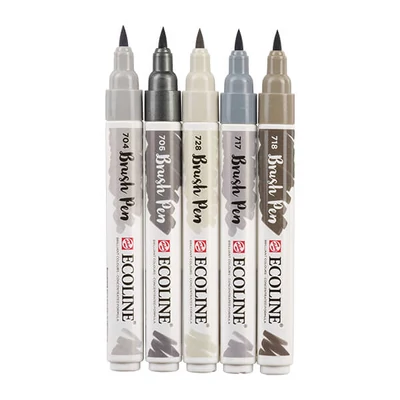 Sada akvarelových štetcových popisovačov Talens Ecoline Brush Pen - 5 ks, Grey