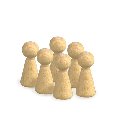 Drevené telo bábiky s hlavou v balení - 1,5x3,6 cm, 6 bábik v tvare kužeľa
