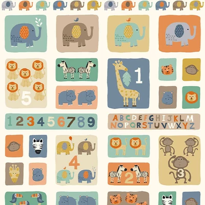 Patchworková tkanina - Makower - Baby Jungle 1736-1 Panel, 30cm