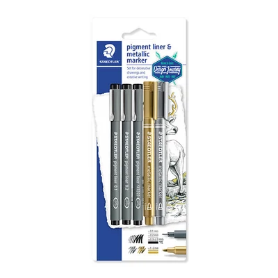 Sada tenkých popisovačov a dekoračných markerov, Staedtler, Design Journey, Pigment Liner – 5 kusov