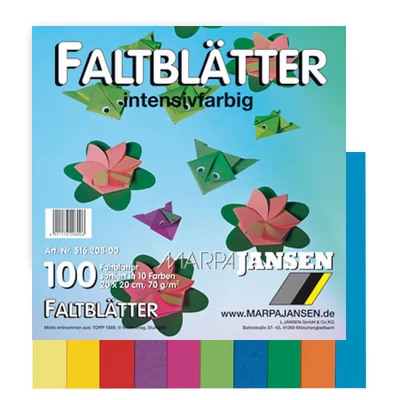 Papier na origami, farebný - 70 g, 100 listov, 20x20 cm