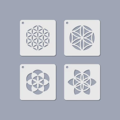Sada šablón, šablóna na šperky, 6,5x6,5 cm, 4 druhy - Mandala