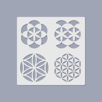 Šablóna pre médiá, 14,5x14,5 cm, 4 vzory - Mandala