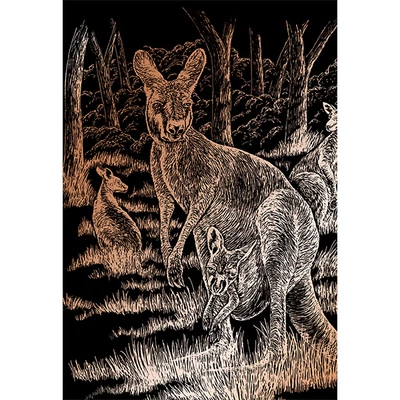 Sada na gravírovanie obrázkov s rysovacou ihlou, 20x25 cm - Klokany, medená