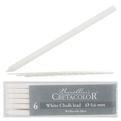 Vložka do plniacej ceruzky Cretacolor, 5,6 mm - biely pastel, 6 ks