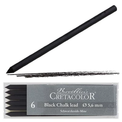 Vložka do plniacej ceruzky Cretacolor, 5,6 mm - čierna pastelová, 6 ks