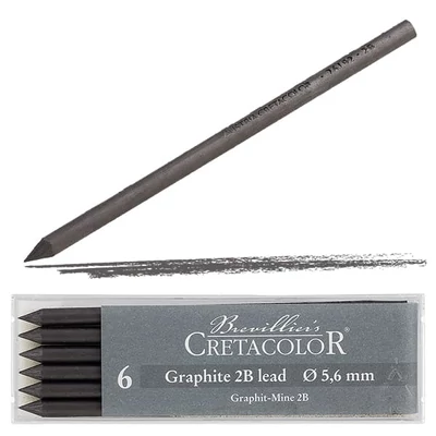 Vložka do plniacej ceruzky Cretacolor, 5,6 mm - grafitová, 2B, 6 ks