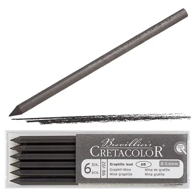 Vložka do plniacej ceruzky Cretacolor, 5,6 mm - grafitová, 6B, 6 ks