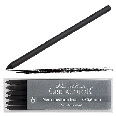 Vložka do plniacej ceruzky Cretacolor, 5,6 mm - nero, stredná, 6 ks