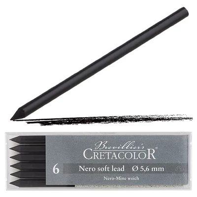 Vložka do plniacej ceruzky Cretacolor, 5,6 mm - nero, mäkká, 6 ks