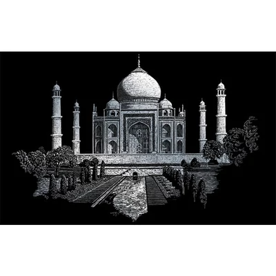 Sada na gravírovanie obrázkov s rysovacou ihlou, 29x39 cm - Taj Mahal, strieborná