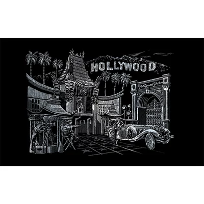 Sada na gravírovanie obrázkov s rysovacou ihlou, 29x39 cm - Hollywood, strieborná