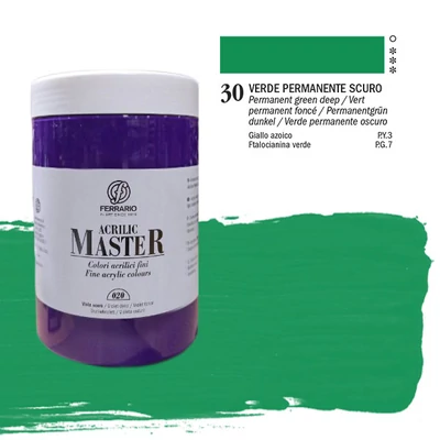 Akrylová farba Ferrario Master, 1000 ml - 30, permanent green deep
