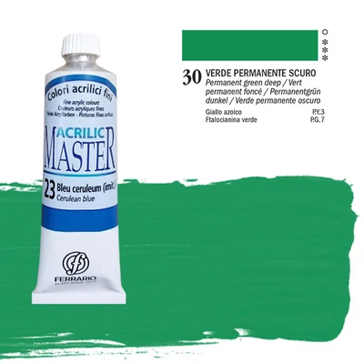 Akrylová farba Ferrario Master, 60 ml - 30, permanent green deep