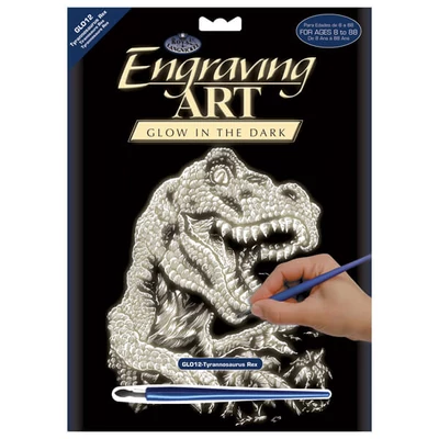 Sada na gravírovanie obrázkov s rysovacou ihlou, 20x25 cm - Dinosaurus, svietiaca v tme