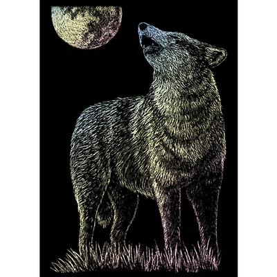 Sada na gravírovanie obrázkov s rysovacou ihlou, 12x18 cm - Vlk, holografická