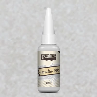 Atramentové farbivo Pentart Media ink, 20 ml - metalická strieborná