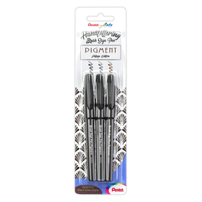 Sada štetcových popisovačov Pentel Brush Sign Pen Pigment, 3 ks (sépiová, sivá, čierna)