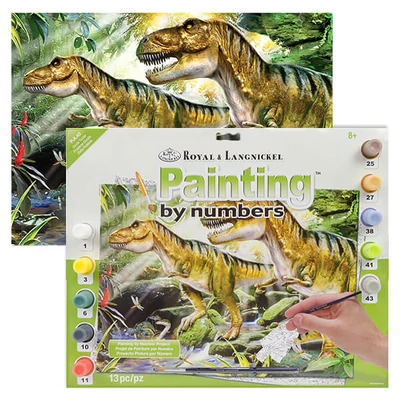 Sada očíslovaných omaľovánok, akrylová farba+štetec, 29x39 cm - Dinosaury