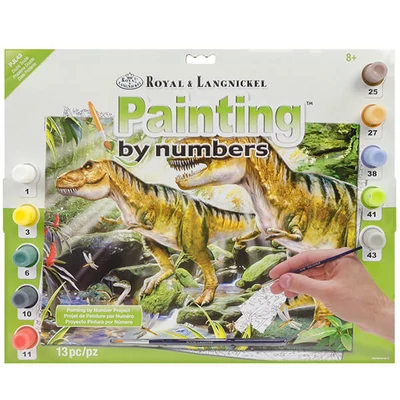 Sada očíslovaných omaľovánok, akrylová farba+štetec, 29x39 cm - Dinosaury
