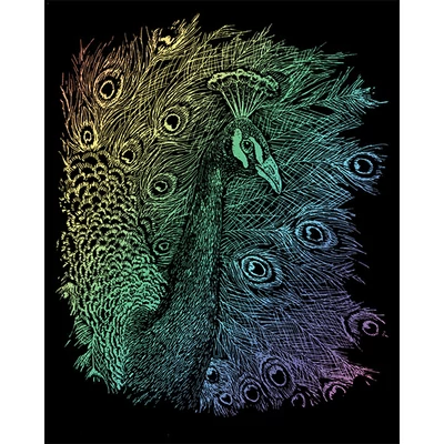Sada na gravírovanie obrázkov s rysovacou ihlou, 20x25 cm - Páv, dúhová