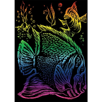Sada ručných obrázkov na gravírovanie s ručným perom, 12x18 cm - Tropická ryba, dúhová