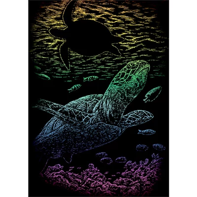 Sada na gravírovanie obrázkov s rysovacou ihlou, 12x18 cm - Korytnačka, dúhová