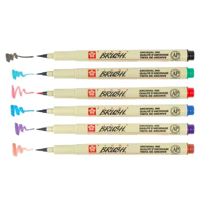 Sada štetcových popisovačov Sakura Pigma Brush, 6 ks