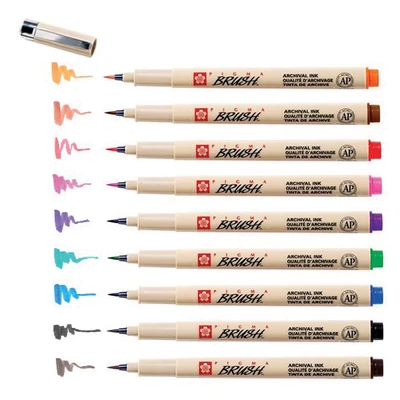 Sada štetcových popisovačov Sakura Pigma Brush, 9 ks