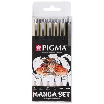 Sada na kreslenie Sakura Pigma - 6 ks, Manga set, čierna