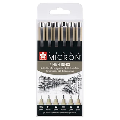 Sada technických pier Sakura Pigma Micron - 6 ks
