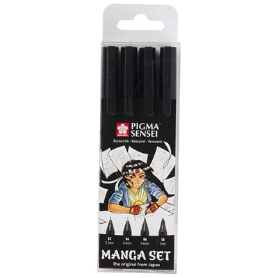 Sada pera na kreslenie a popisovača Sakura Pigma Sensei - 4 ks, Manga set