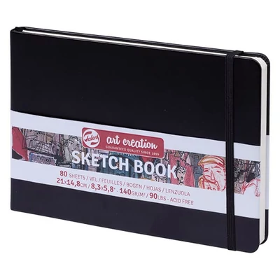 Náčrtník a skicár Talens Art Creation Sketch Book, 140 g, 80 listov - A5 na šírku, čierny