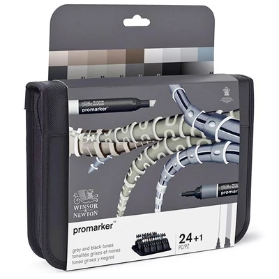 Sada obojstranných alkoholových popisovačov ProMarker - 24+1 ks, black & grey wallet