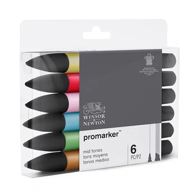 Sada obojstranných alkoholových popisovačov ProMarker - 6 ks, mid tones