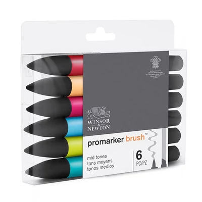 Sada obojstranných alkoholových popisovačov ProMarker Brush- 6 ks, mid tones