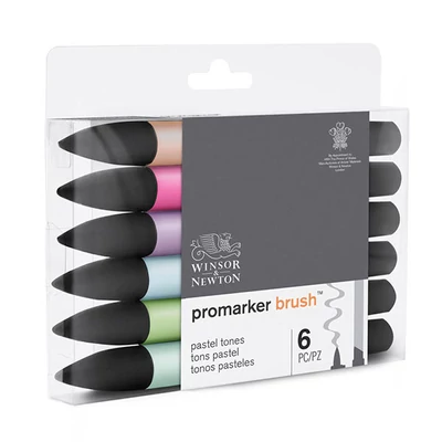 Sada obojstranných alkoholových popisovačov ProMarker Brush - 6 ks, pastelové tóny