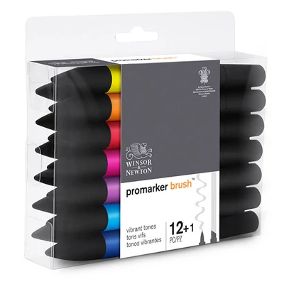 Sada obojstranných alkoholových popisovačov ProMarker Brush - 12+1 ks, živé tóny