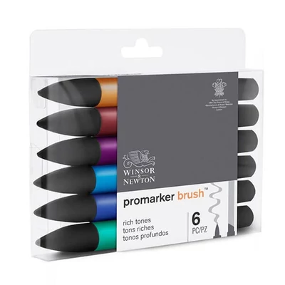 Sada obojstranných alkoholových štetcových popisovačov Promarker Brush - 6 ks, rich tones