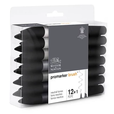 Sada obojstranných alkoholových štetcových popisovačov Promarker Brush - 12+1 ks, neutral tones