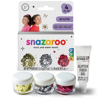 Sada flitrov s fixačným gélom Snazaroo Bio Glitter Chunky