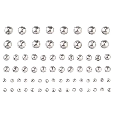 Samonalepovacie akrylové polovičné koráliky, okrúhle, 72 ks - strieborné, 3-5-7 mm